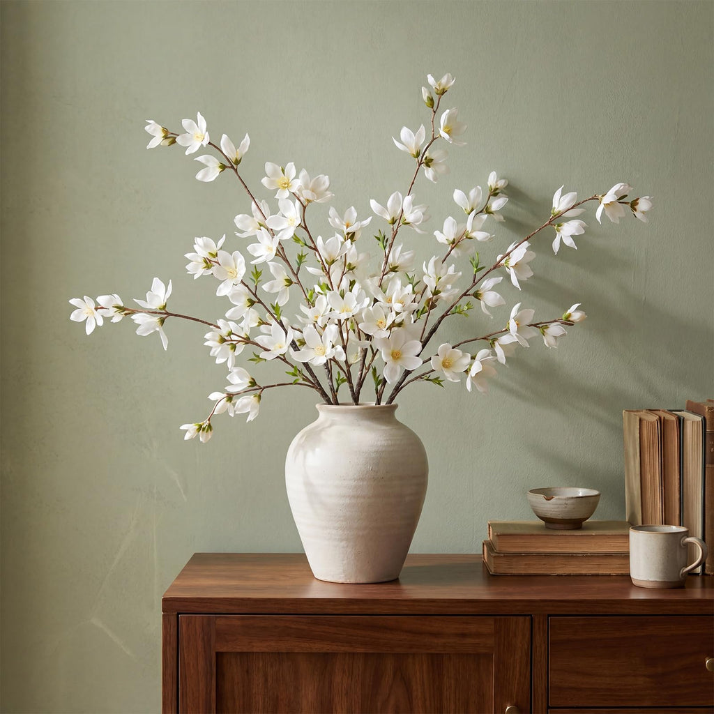 4 Pcs Artificial Magnolia Flowers 35 Inch Magnolia Branch, White