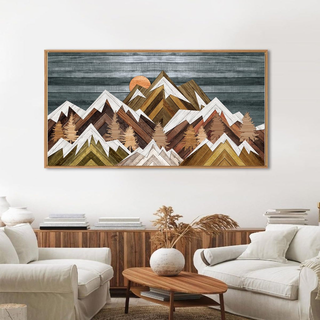 Boho Mountain Wall Art Framed Mountain Landscape Canvas Artwork Bedroom Bathroom Office 20x40 Inch