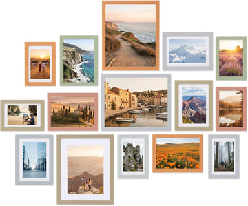 Picture Frames Set, 15 Pack, MDF, Soft Earth Tones, 8x10, 5x7, 4x6 | Wall or Tabletop Decor, High-definition