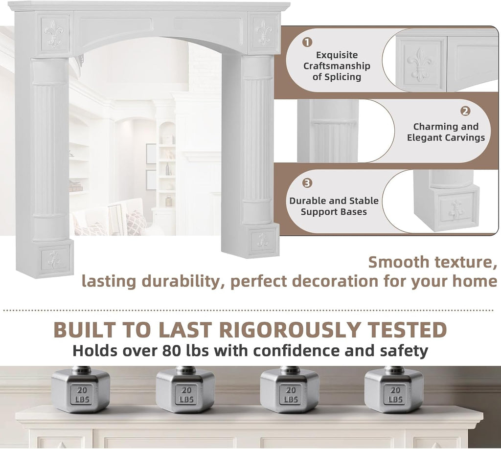 White Surround, Modern Freestanding Surround Mantel for Electric Fireplaces, Waterproof & Anti-Tipping, Grade A MDF