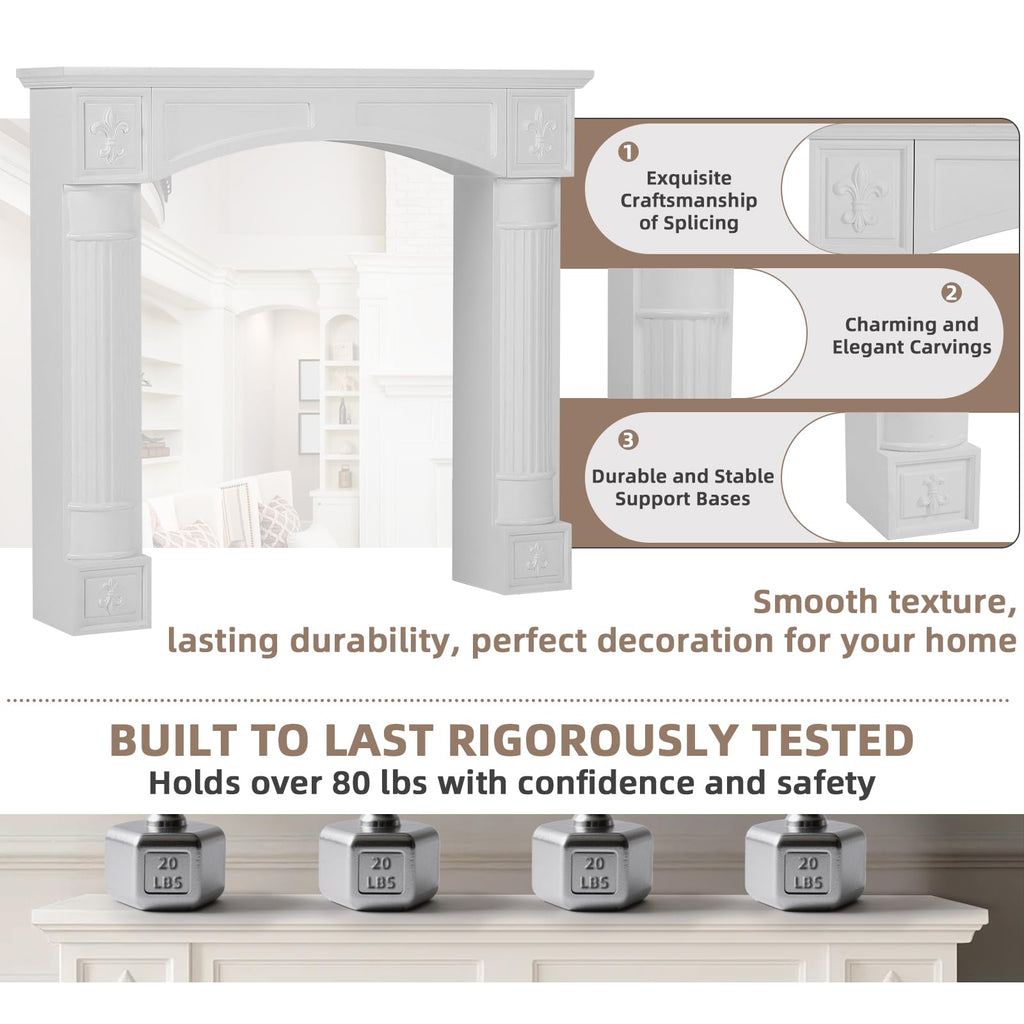 White Freestanding Fireplace Mantel Surround with Legs, Modern MDF Wooden Surround Mantel for Electric Fireplaces