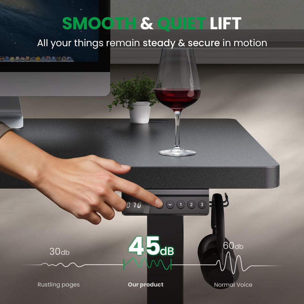 Black 71x30 In Electric Standing Desk, 1 Inch Thick Tabletop