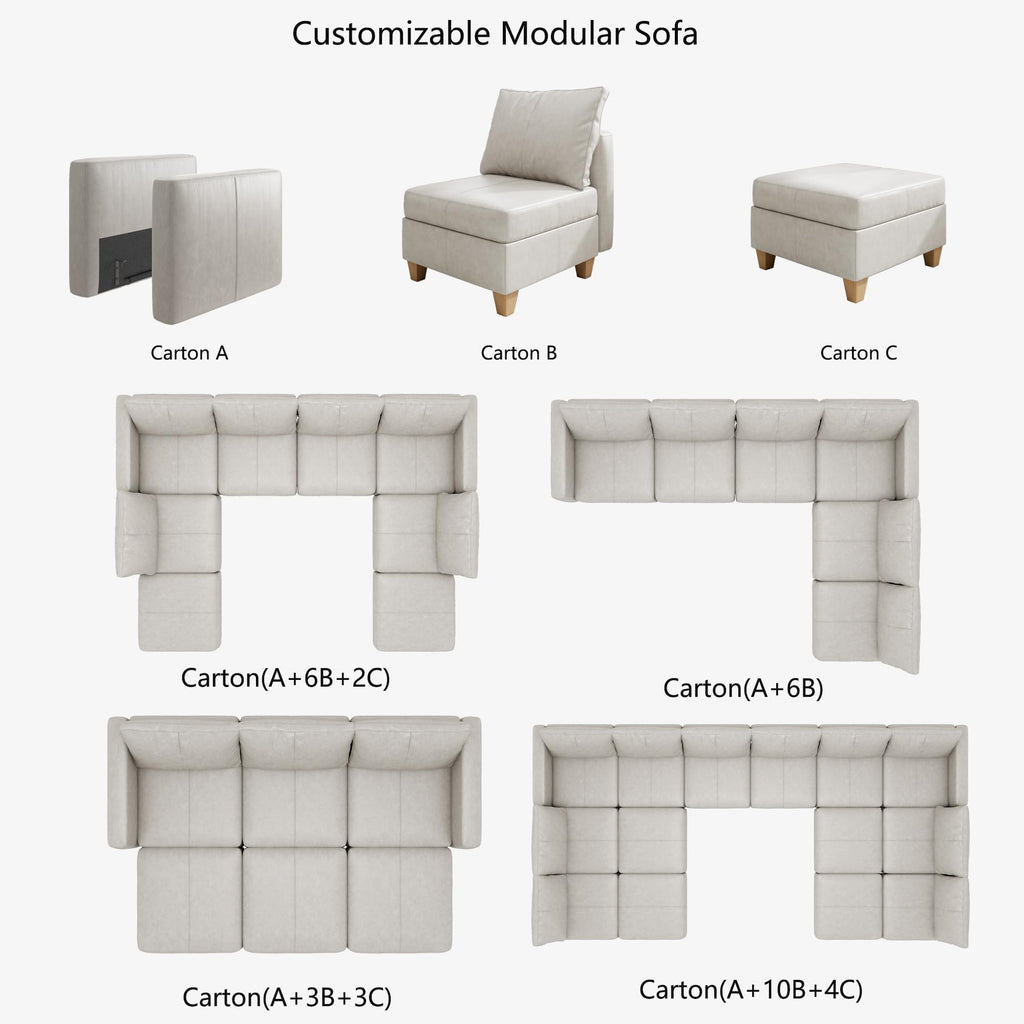 Leather Sectional Couch Sofa with Ottoman, U Shaped Faux Leather