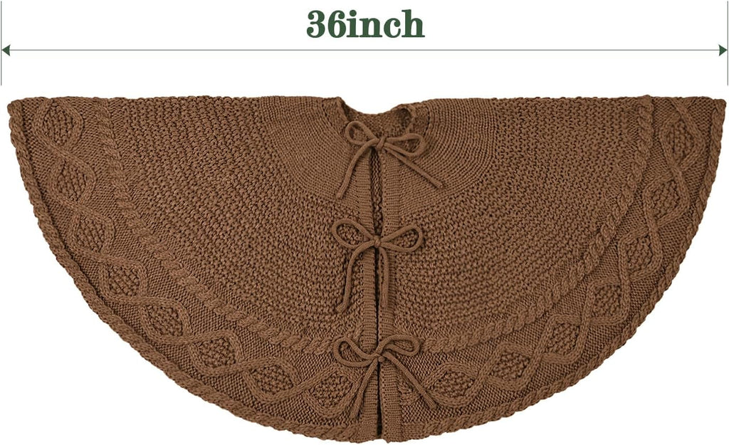 36 inch Christmas Tree Skirt: Pencil Tree Skirt for 6ft Tree, Diamond Edge Knit Small Western Brown Tree Skirt