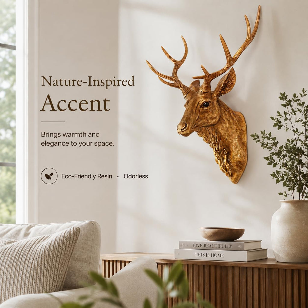 Deer Head Wall Mount Decor 14.5 inches Faux Deer Head Sculpture for Bar Background Wall Mount Home Living Room Wall