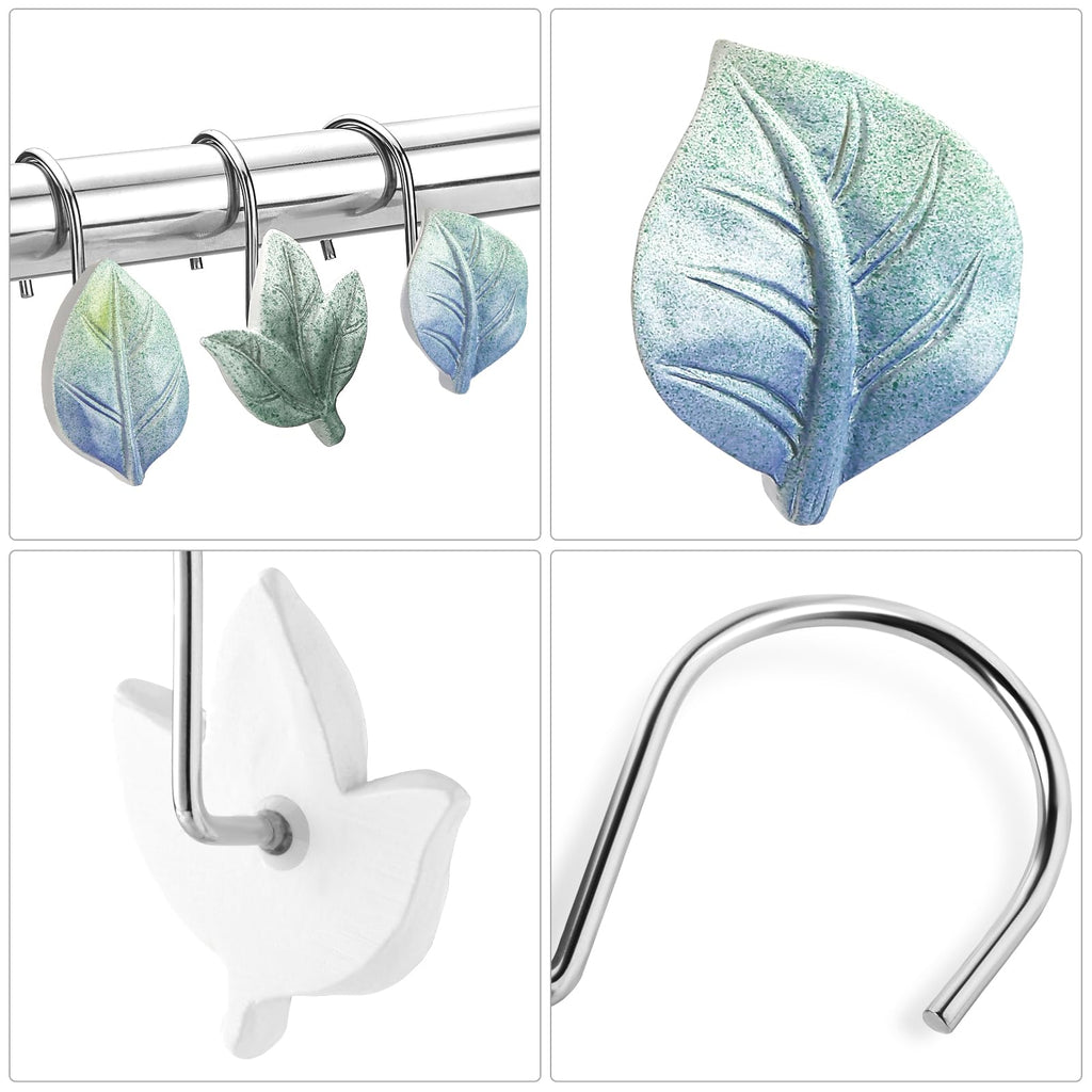 Blue Plant Leaf Shower Curtain Hooks, Eucalyptus Bathroom Decor, 12PCS
