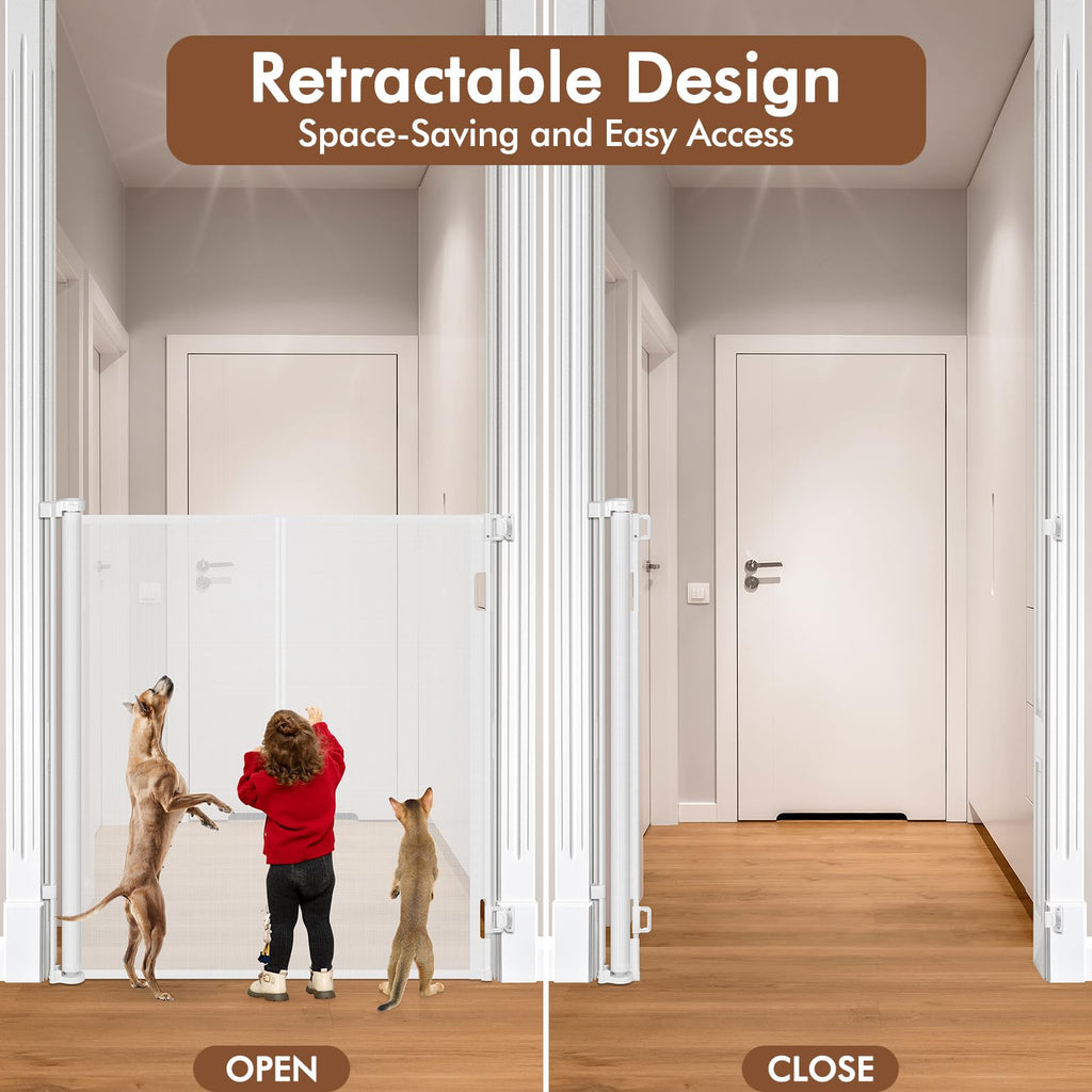 Reinforced 48" Extra Tall Baby Gate with Support Rods, 4 Ft Tall Retractable Gate for Dogs 55" Wide Pet Gates for