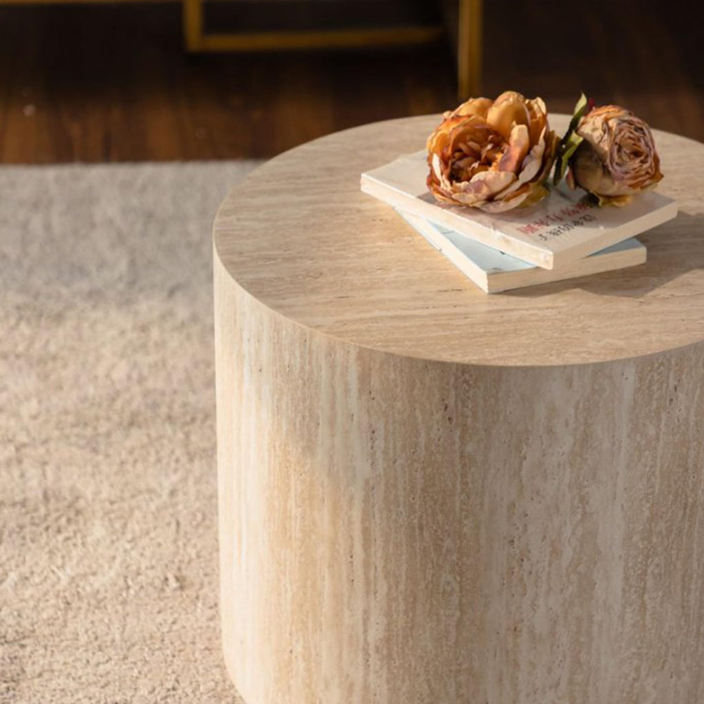 Nesting Coffee Table Set of 2, Modern Round Wooden Coffee Tables, Accent End Side Table for Small Space Living
