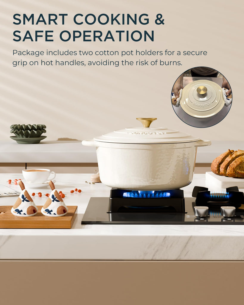 Enameled Cast Iron Dutch Oven, 4.5QT Pot with Lid, Cream White