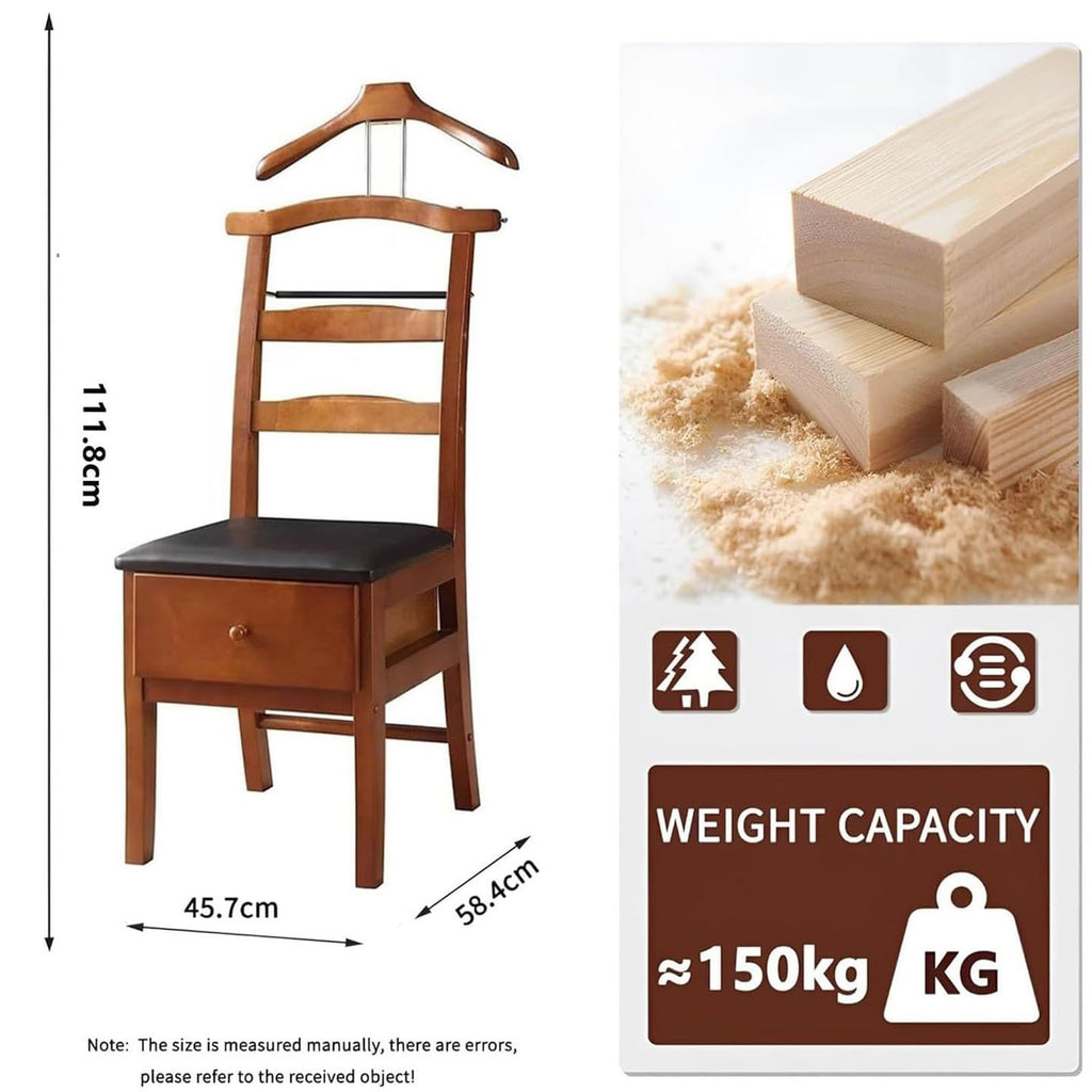 Wooden Valet Chair with Drawer, Suit Rack, Trouser Holder, Freestanding Clothes Organizer for Men and Women