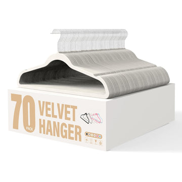 Velvet Hangers 70 Pack, Non-Slip Clothes Hangers with Shoulder Notches, 360° Swivel Hooks, Heavy Duty Standard Hanger