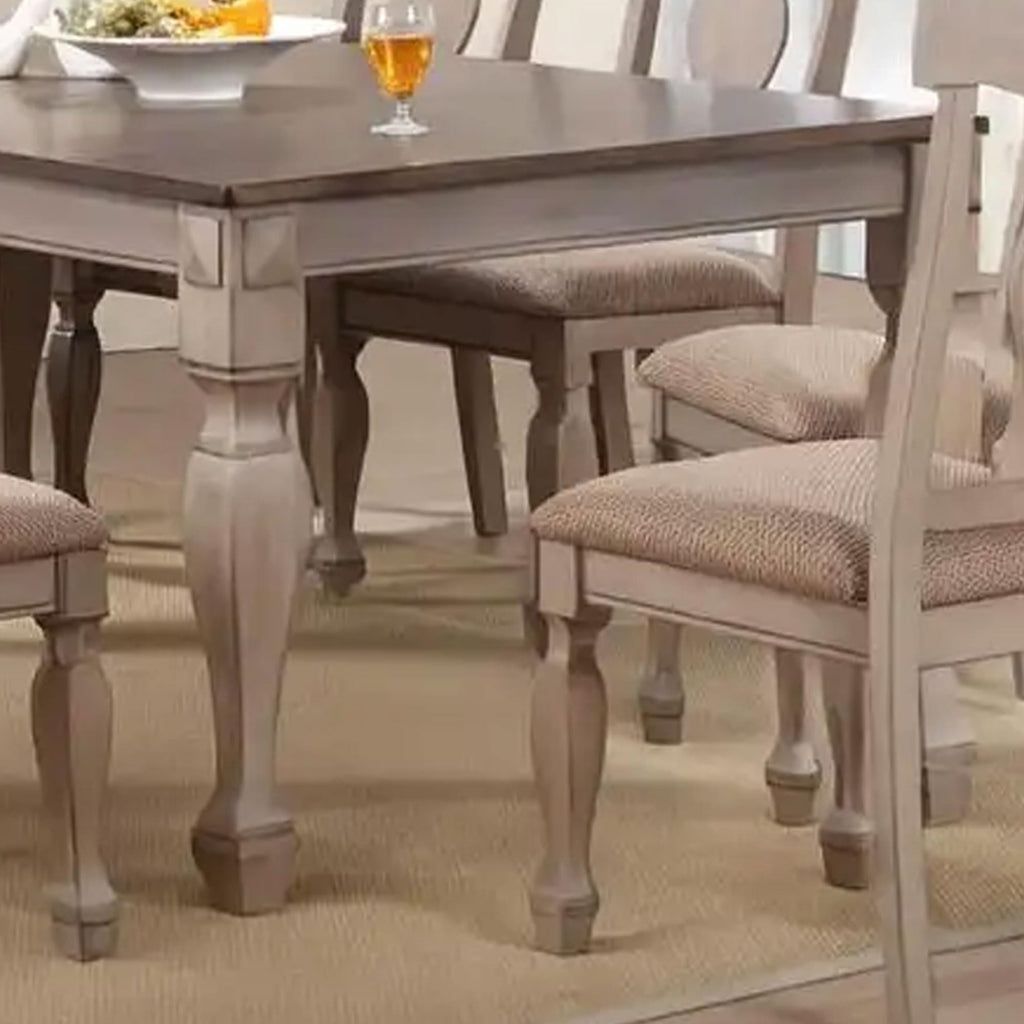 Charisma 7-Piece Dining Room Set - 2-Tone Brown Solid Wood Extendable Table with 18" Butterfly Leaf and 6 Upholstered