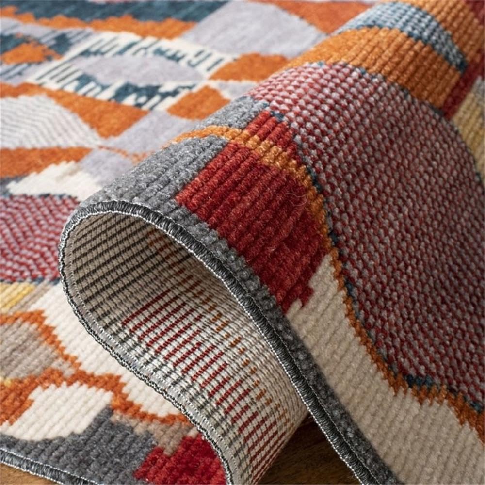 Farmhouse Collection Orange / Navy FMH853P Boho Moroccan Tribal Tassel Area Rug