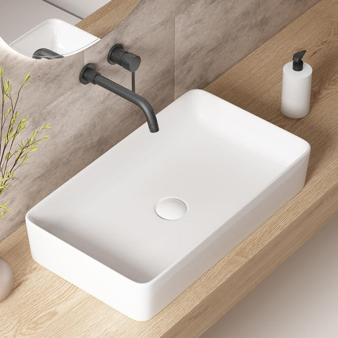 Rectangle Vessel Sinks for Bathrooms: 24 Inch Large Bathroom Vessel Sink, Modern White Porcelain Bathroom Sink