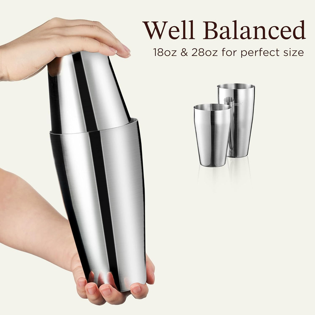 Cocktail Shaker Set, 2-Piece Boston Shaker Set for Drink Mixing, Premium 18/8 Stainless Steel Martini Shaker for