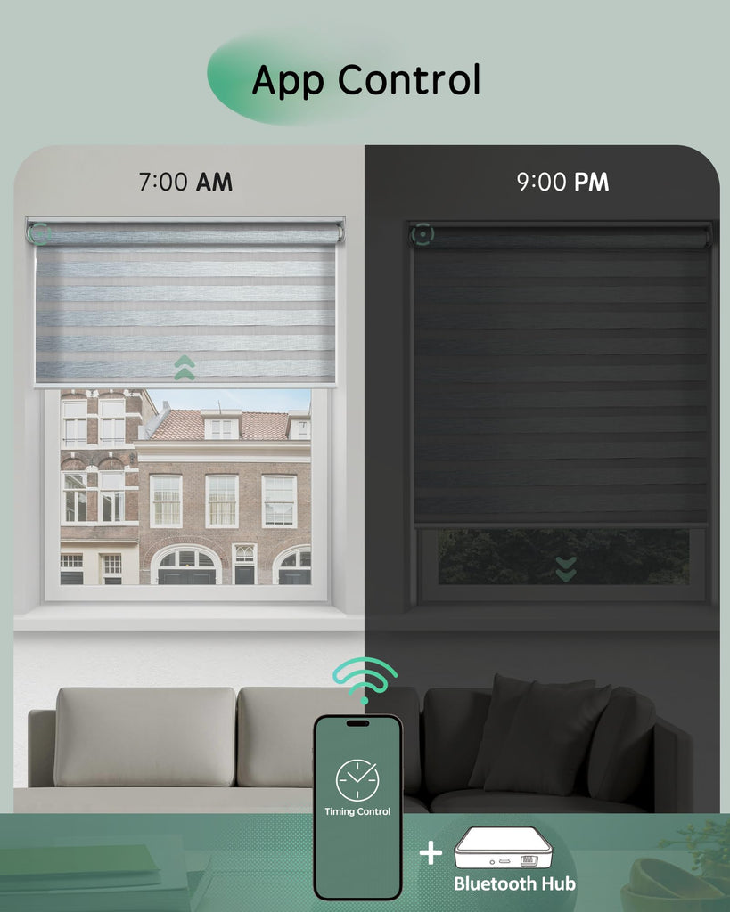 Motorized Zebra Blinds for Windows, APP Control, Grey