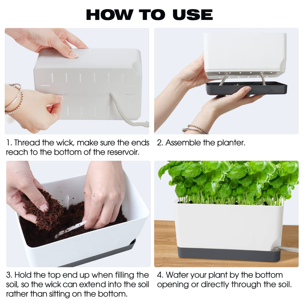 Self Watering Planters Pots for Indoor Plants, 2 Pack 17 Inch Plastic Planter Box Flower Pots for Indoor Outdoor