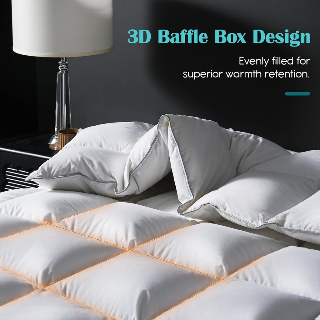 Goose Feather Down Fiber Comforter King, 100% Cotton Cover Ultra Soft Fluffy Duvet Insert King