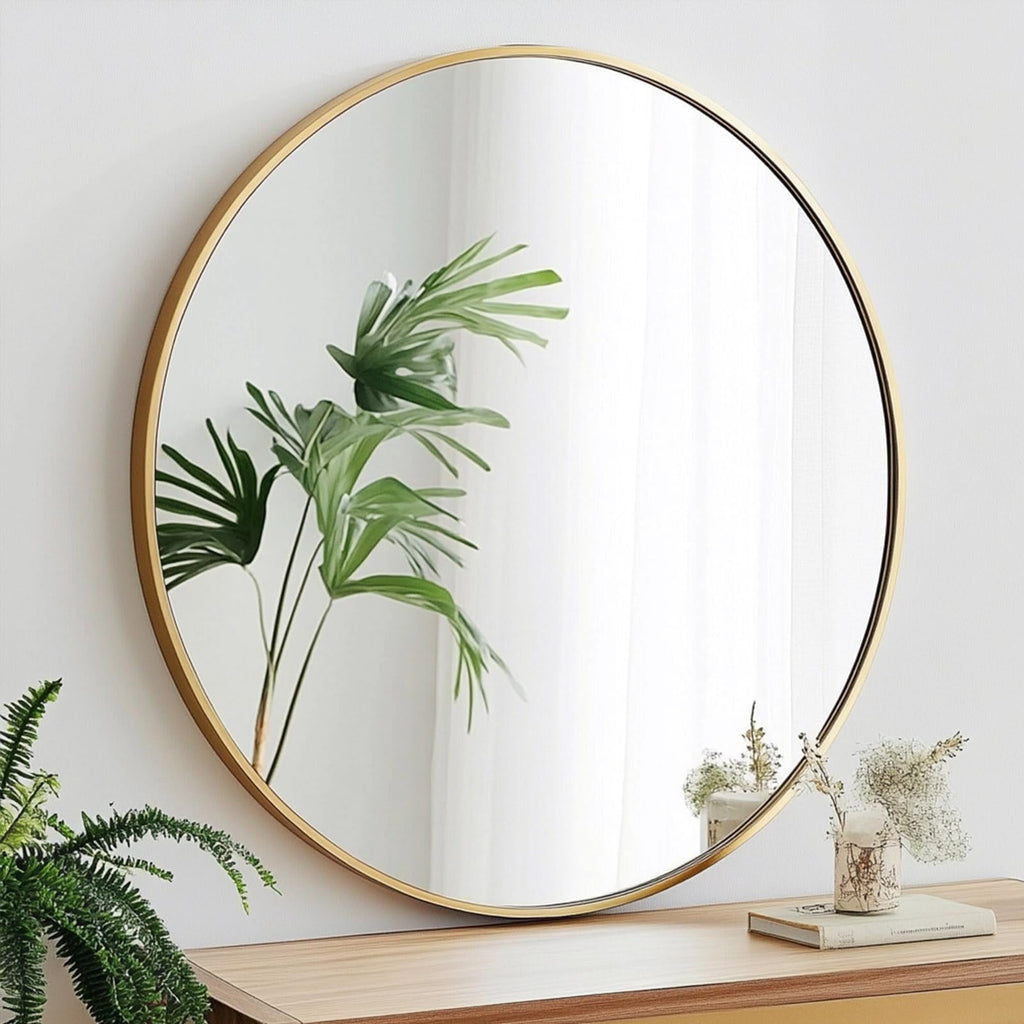 Small Round Mirror, 16 inch Gold Circle Mirror, Gold Metal Frame