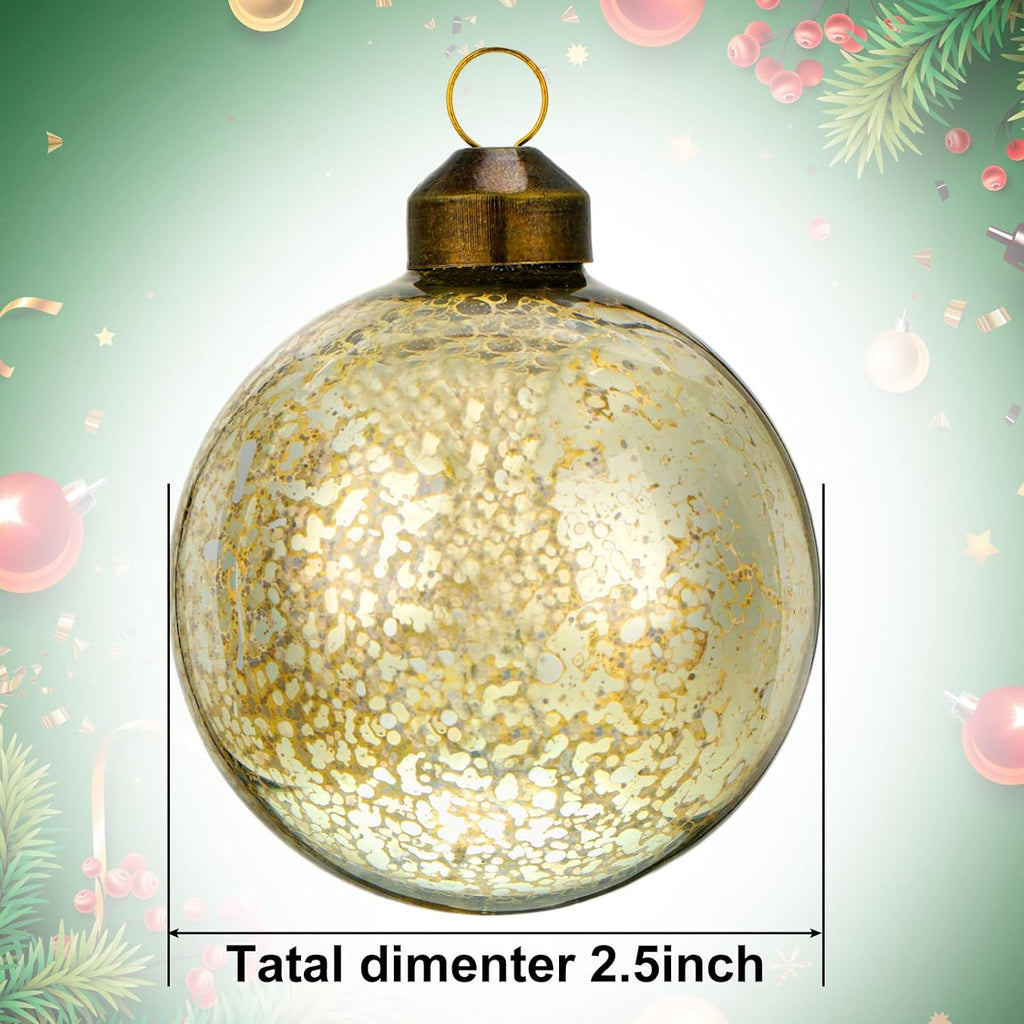24 Pcs Mercury Glass Christmas Ornaments 2.5 Inch,White and Silver