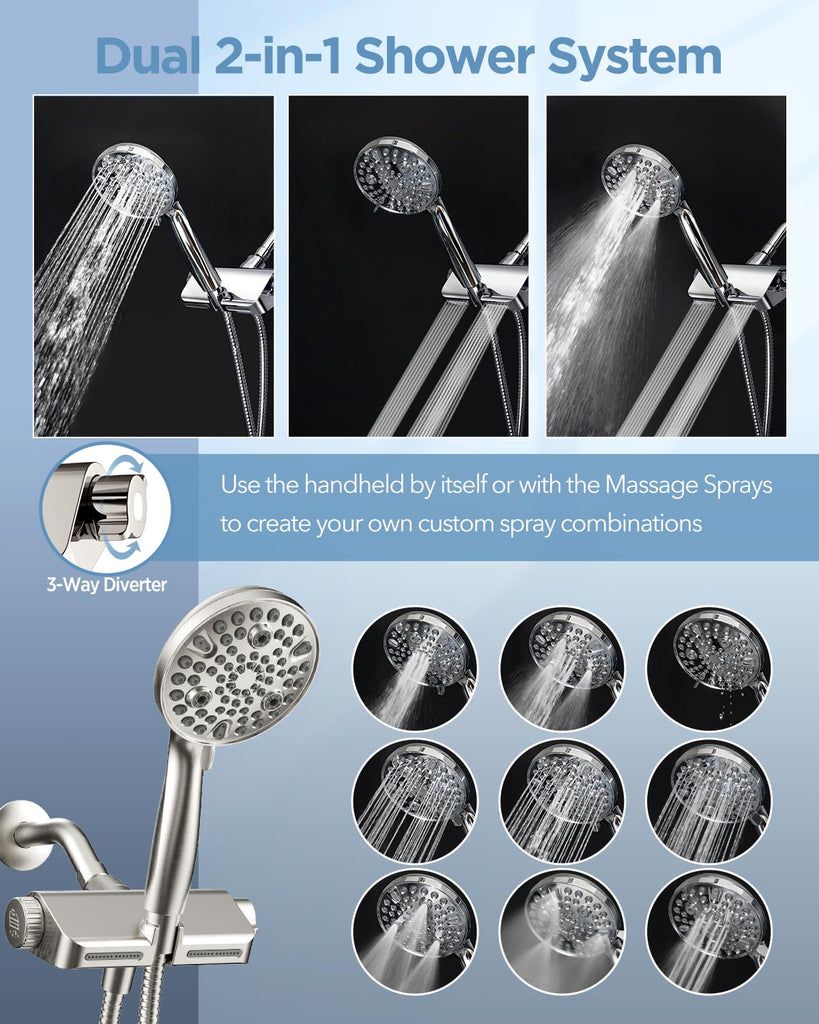 Filtered Shower Head with Handheld Combo Brushed Nickel - Dual 2-in-1 Spa System with Massage Shower Head and 10
