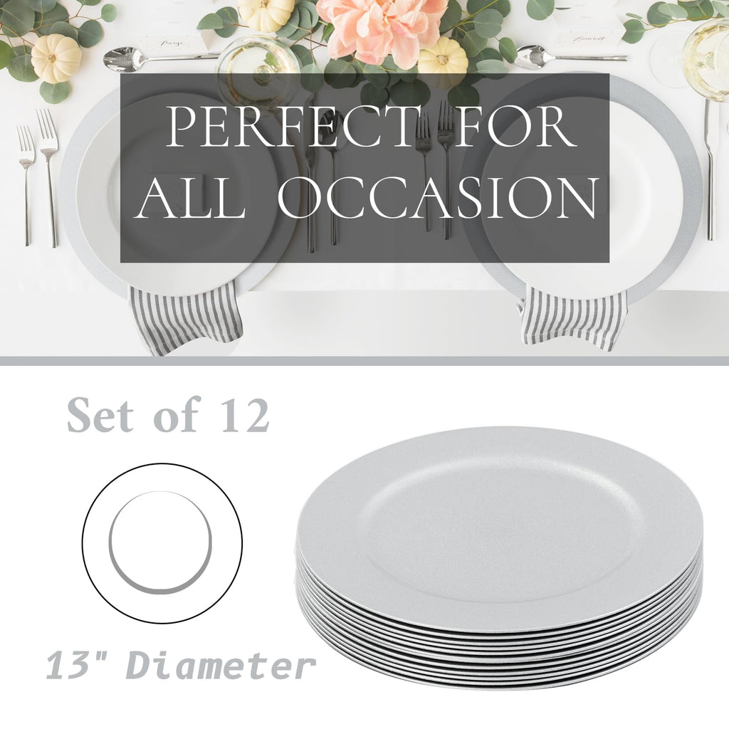 Silver Charger Plates Set of 12, 13" Plate Charger for Dinner Plate