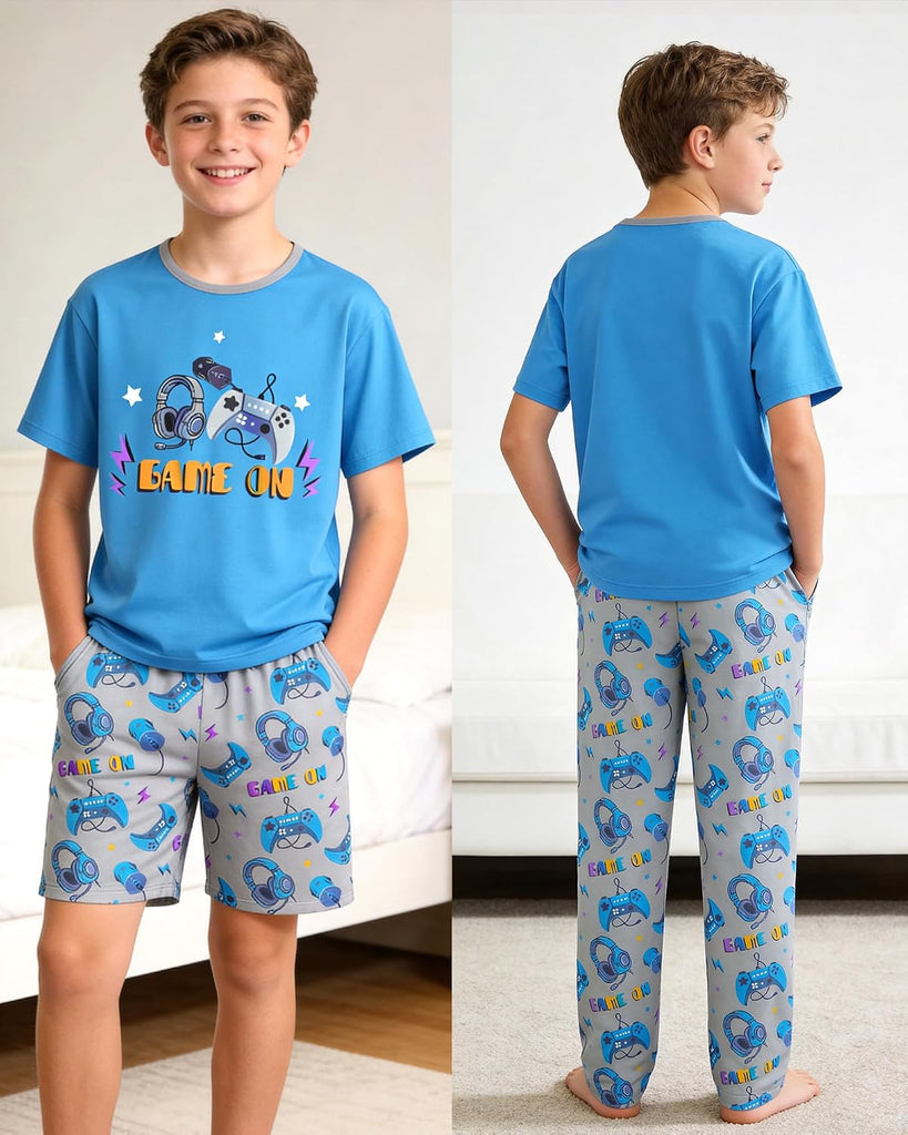 Boys Pajamas Piece Pjs Set Top with Shorts and Pants Sleepwear for Kids Soft Jammies Loungewear