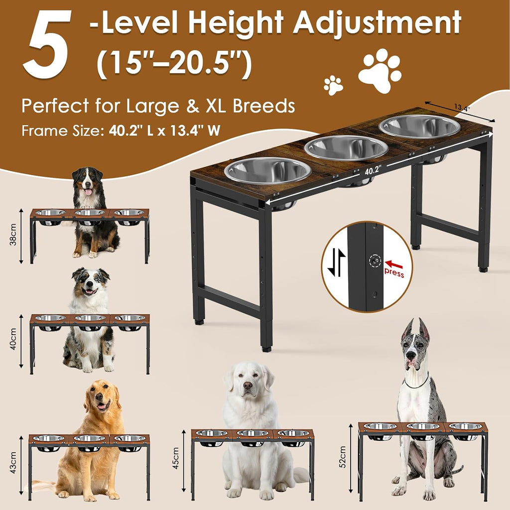 5-Height Adjustment 15"-20.5", Raised Dog Bowl Stand for Large Dogs