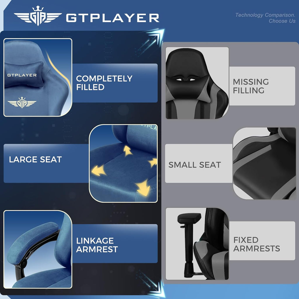 Gaming Chair Fabric with Pocket Spring Cushion, Big and Tall Gamings Chairs 350LBS High Back Computer Chair with