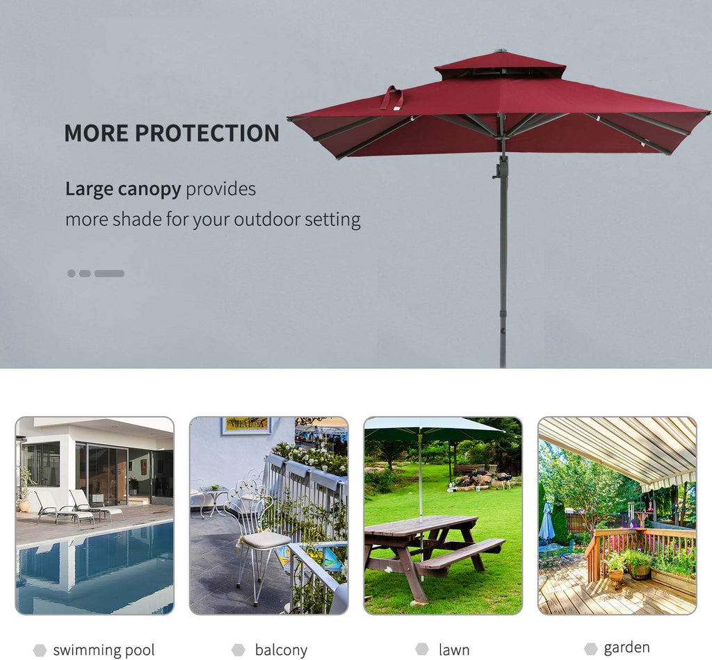 10ft Offset Patio Umbrella, Hanging Cantilever Umbrella, Square Shape, Aluminum Cross Base, Tilt, 360-Degree Rotation
