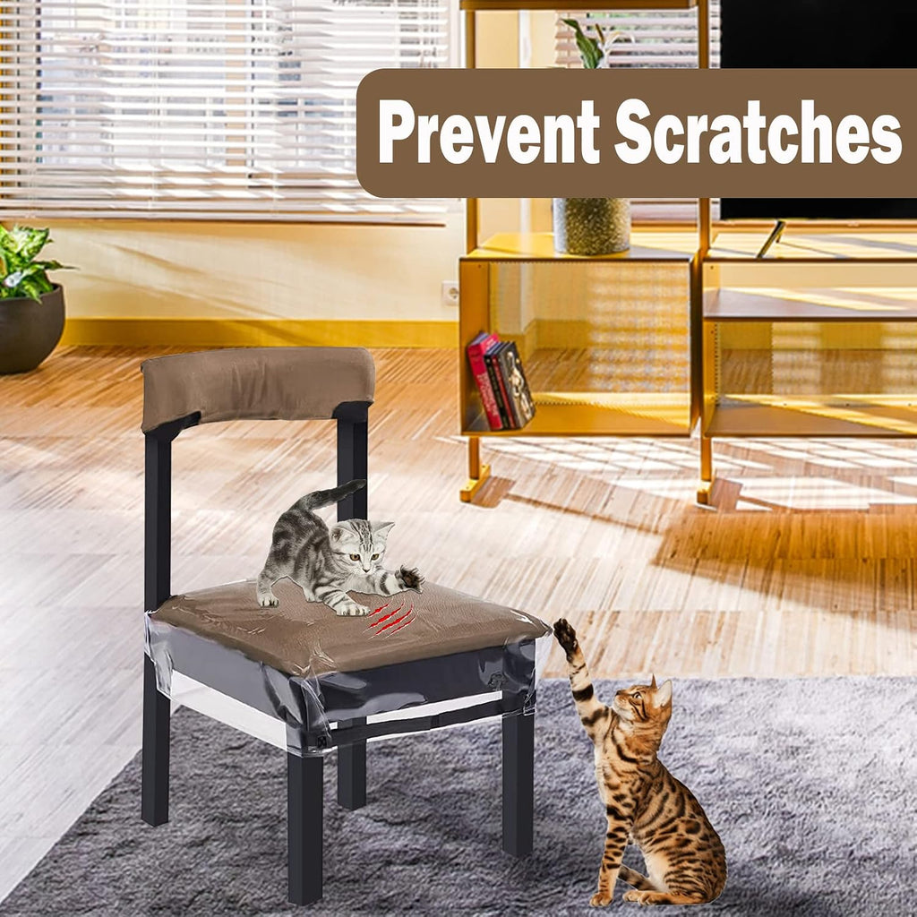 4 Pack Plastic Seat Covers, Plastic Chair Covers Chairs, Stain, Water and Kitty Scratch Resistant Clear Pvc Chair