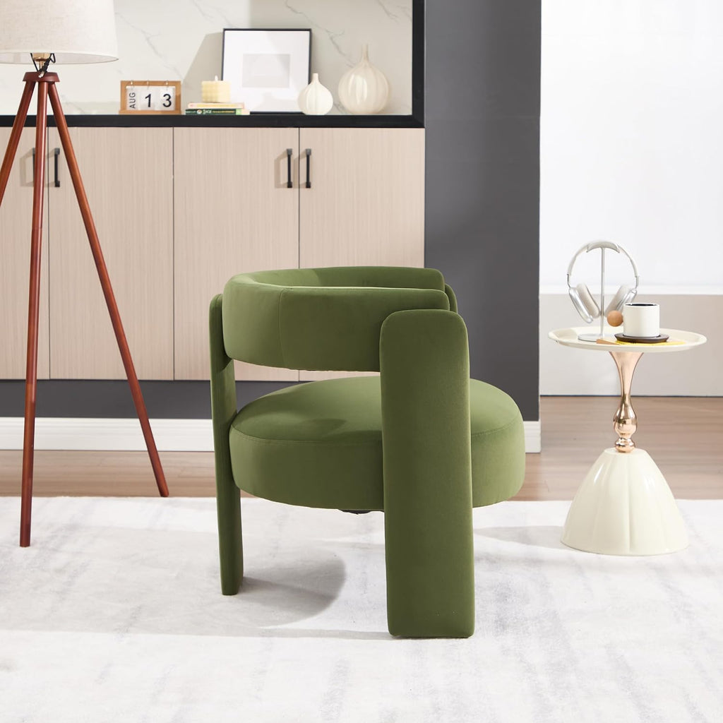 Accent Chair Living Room Velvet Upholstered Barrel Armchair Modern Curved Back Lounge Seat Plush Cushion Reading Sofa