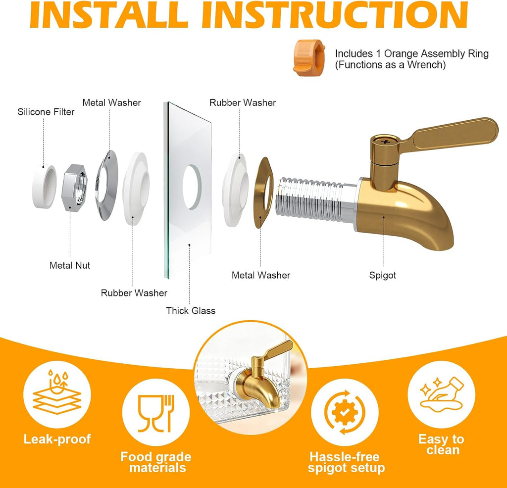 Drink Dispenser for Parties with Stand - 2 Gallon Beverage Dispenser with 18/8 Gold Stainless Steel Leak-Proof Spigot