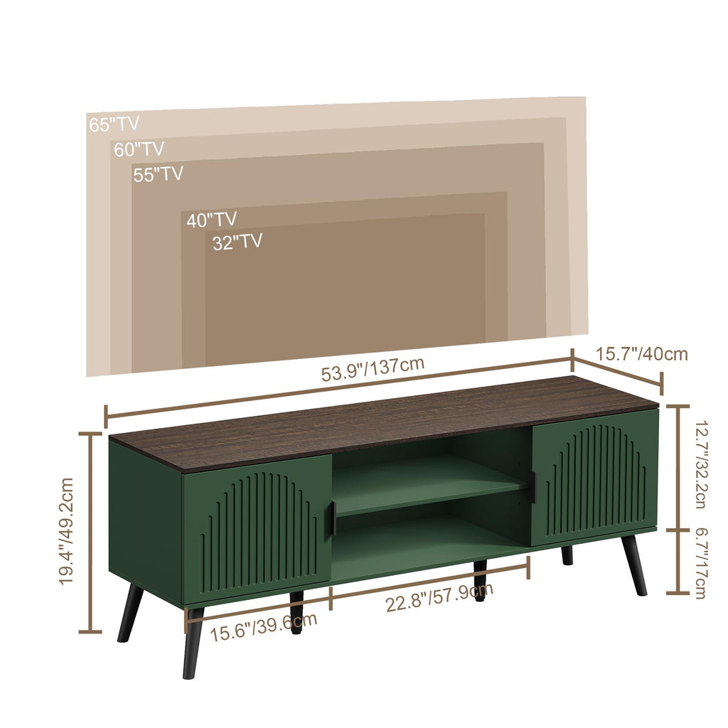 TV Stand with Open Shelves for 55/60 Inch TVs, Mid Century