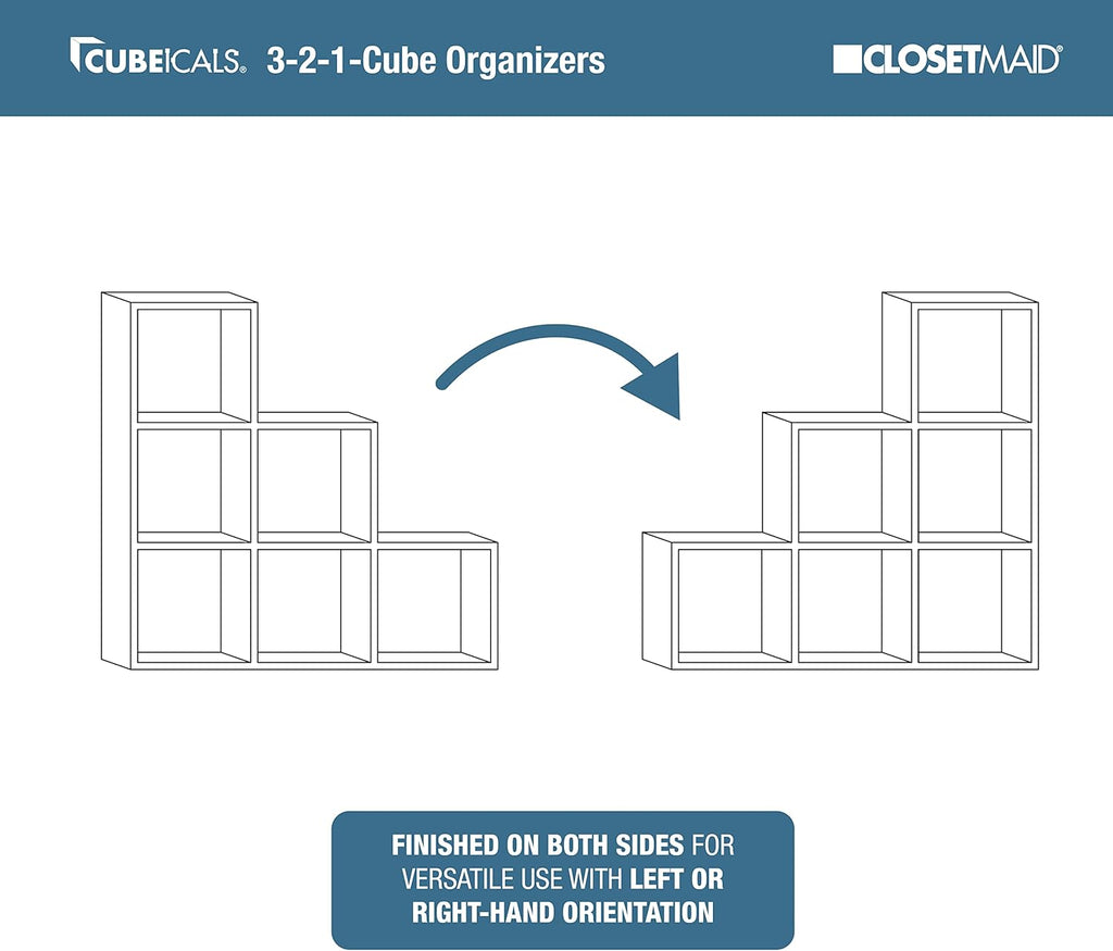 ClosetMaid Cubeicals 3-2-1 Cube Storage Shelf Organizer Bookshelf, 3 Tier, Steps, Corner Unit, Easy Assembly, Wood