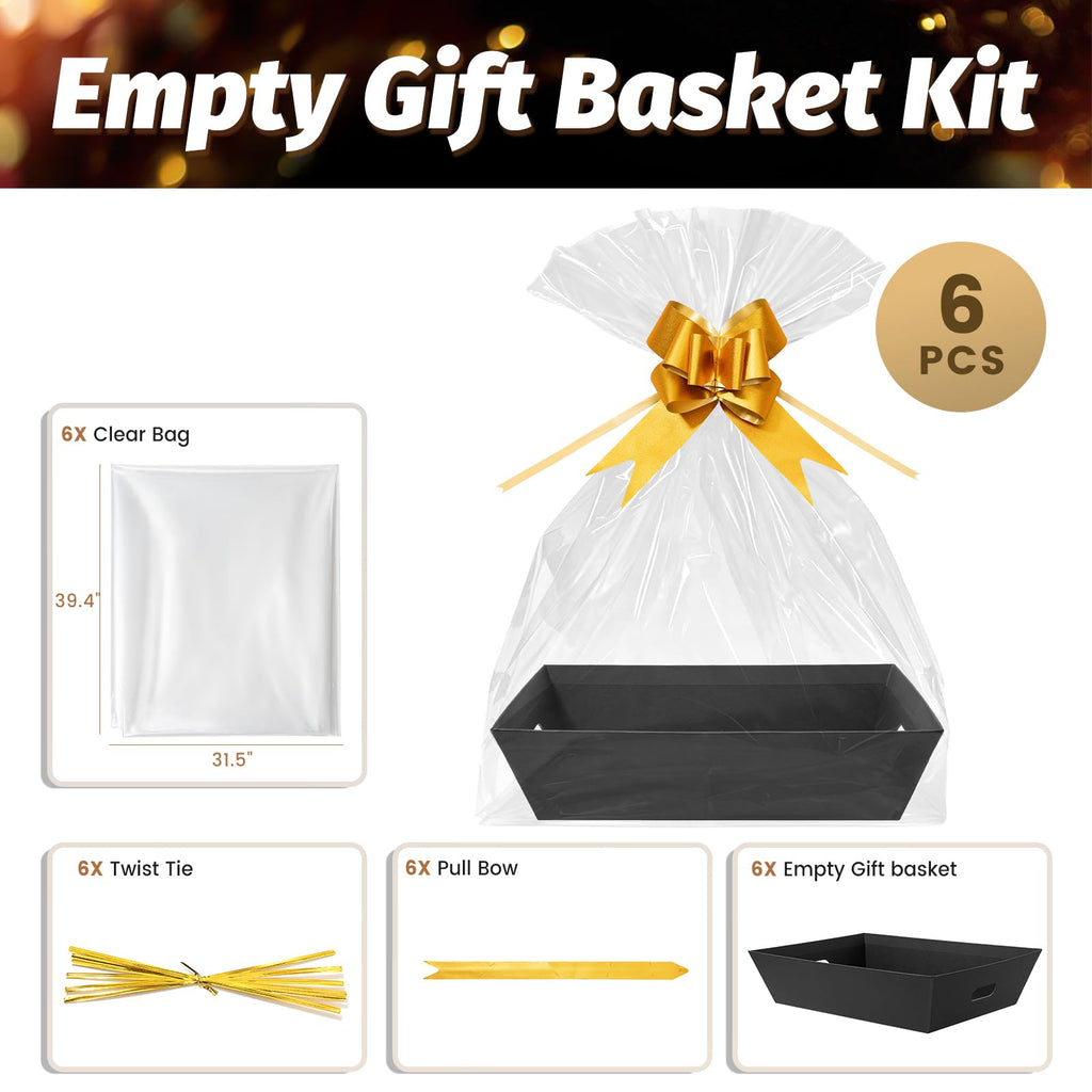 17x13x4"Large Gift Baskets Empty 6 Set Raffle Basket Black