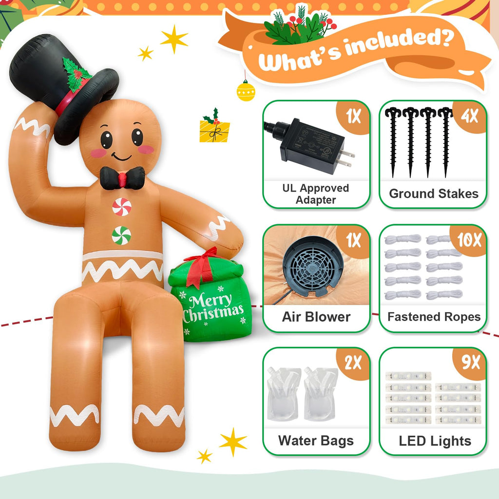 14 FT Giant Christmas Inflatables, Sitting Gingerbread Inflatable for Roof