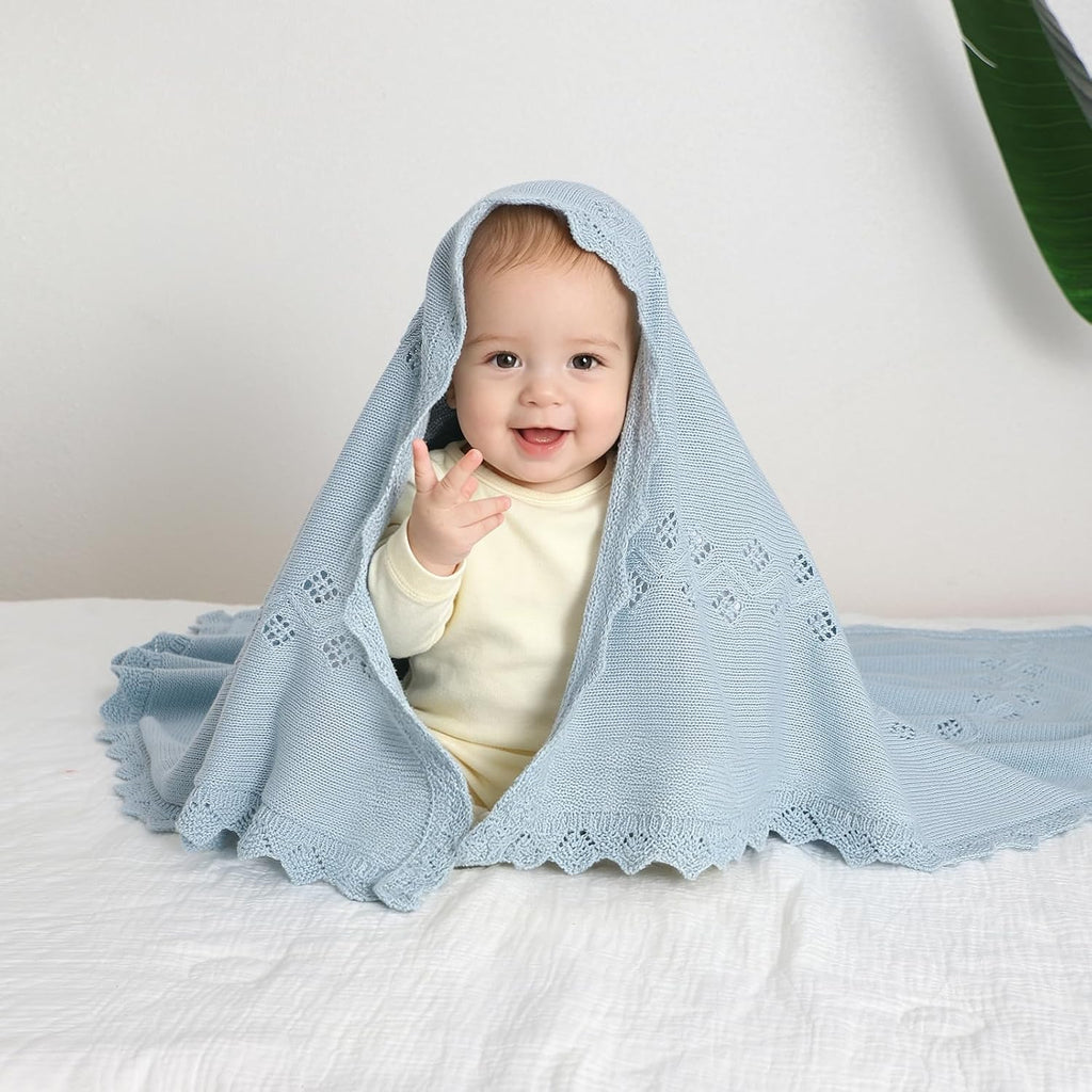 Cotton Knit Baby Blankets Neutral Cozy Crochet Receiving Crib 30x40