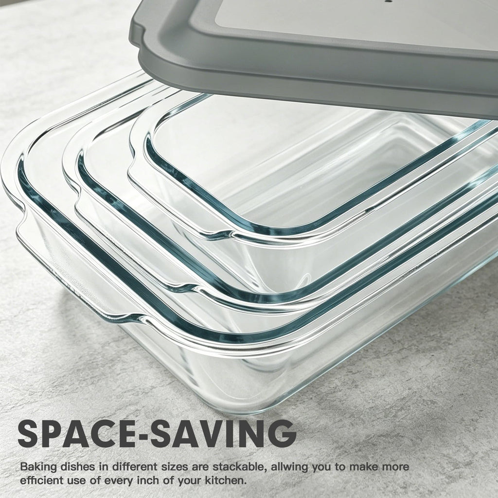 6 Piece Extra Deep Glass Baking Dish with Lids, BPA free