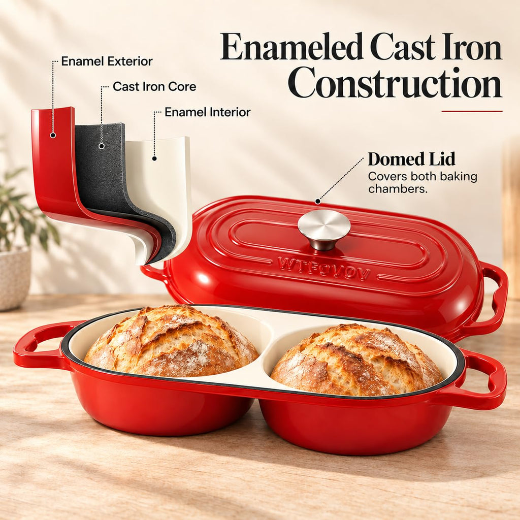 Premium Enameled Cast Iron Double Dutch Oven for Artisan Sourdough Bread