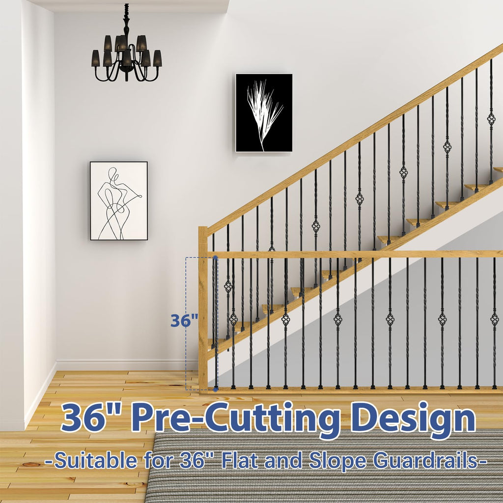 9 Pack Iron Stair Balusters, 36" Balusters for Staircase Interior, Stair Spindles Hollow Single Basket with Knuckles