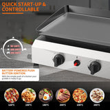3-Burner Outdoor Propane Gas Griddle, 23.3-Inch Flat Top Grill, 30,000 BTU Portable Camping Griddle