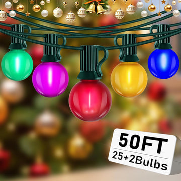50Ft LED Multicolor Christmas Lights Outdoor, Shatterproof Frosted Globe String Lights with 27 Ceramic Bulbs(2