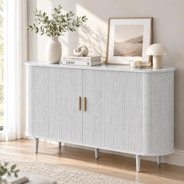Sideboard Buffet Cabinet with Storage, 55 Inch Mid Century Modern Fluted Credenza with Sliding Door & Adjustable