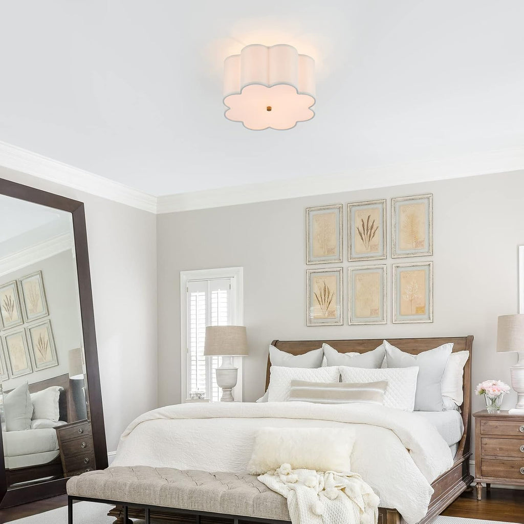 Semi Flush Mount Ceiling Light Fixture, Modern Close to Ceiling Lamp with Cream White Fabric Drum Shade Kids Room
