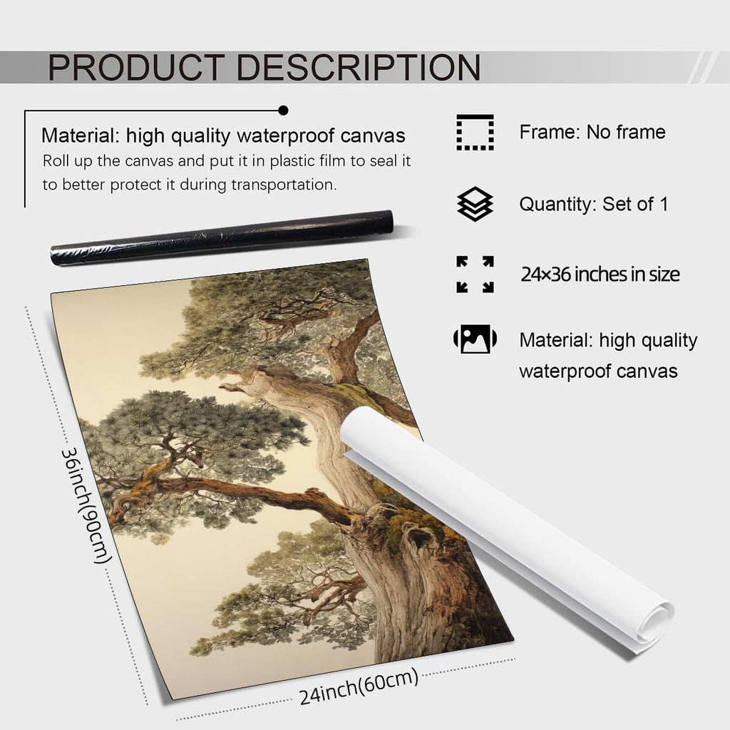 Vintage Japanese Pine Tree Wall Art Oriental Asian Tree Canvas Posters Japan Scenery Room Aesthetic Prints Calm