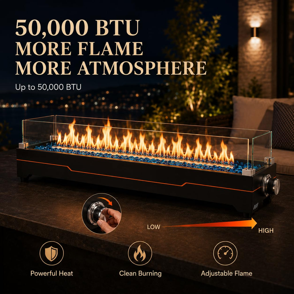 36 Inch Tabletop Fire Pit with Glass Wind Guards & Camping