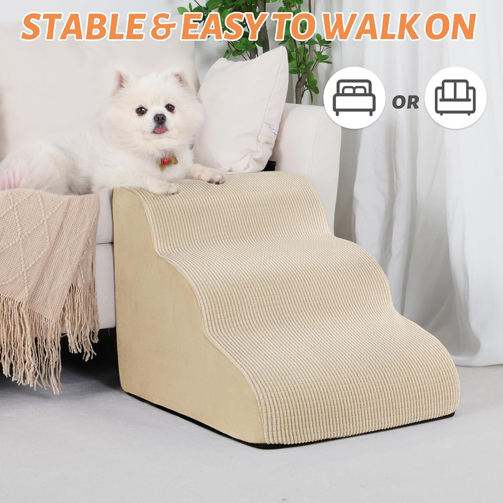 Dog Stairs for Small Dogs and Cats, 3-Step Pet Ramp for Couch, Chair