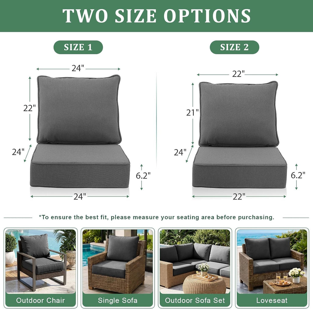 Outdoor Chair Cushions 24 x 24 x 6 Inch, 100% Olef Furniture Cushions, Water & Fade Resistant Deep Seat Replacement