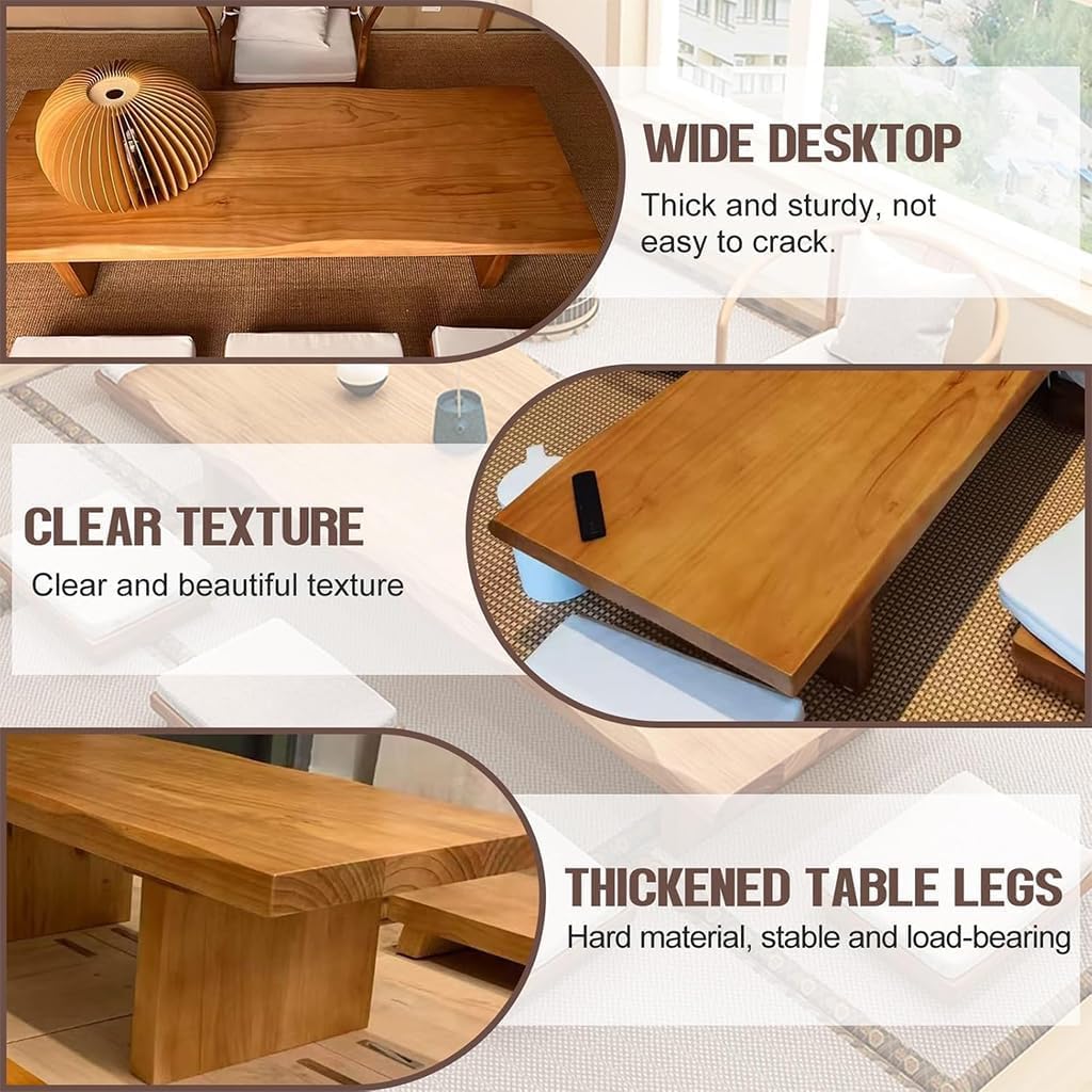 47" Solid Wood Japanese Floor Table, Low Dining Table for Floor Seating, Tatami Tea Table, Modern Chabudai Coffee